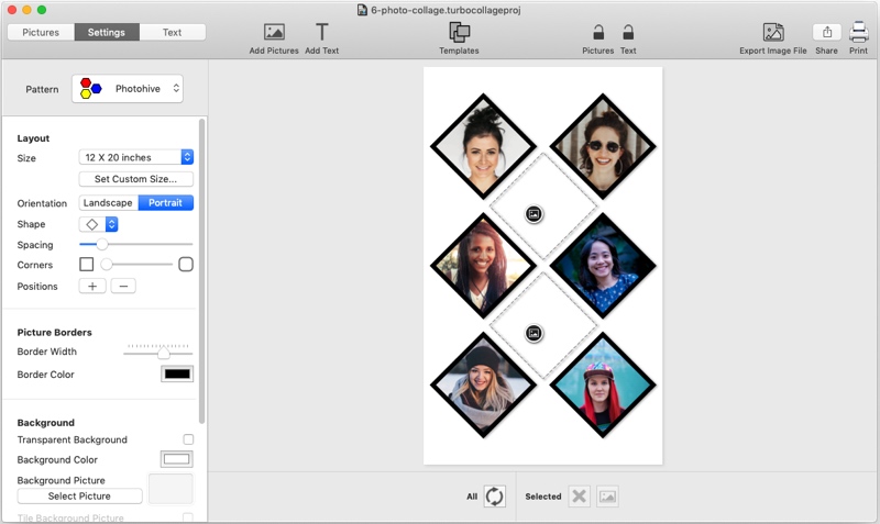 Screenshot of TurboCollage showing a 6 photo diamond collage