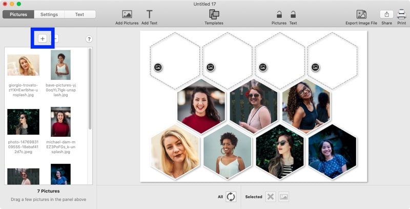 Screenshot of TurboCollage software highlighting the control to add photos.