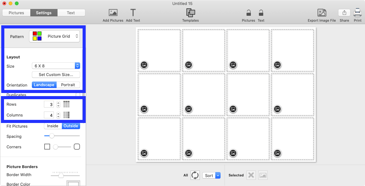 Screenshot of TurboCollage software highlighting the control to select Picture Grid pattern.