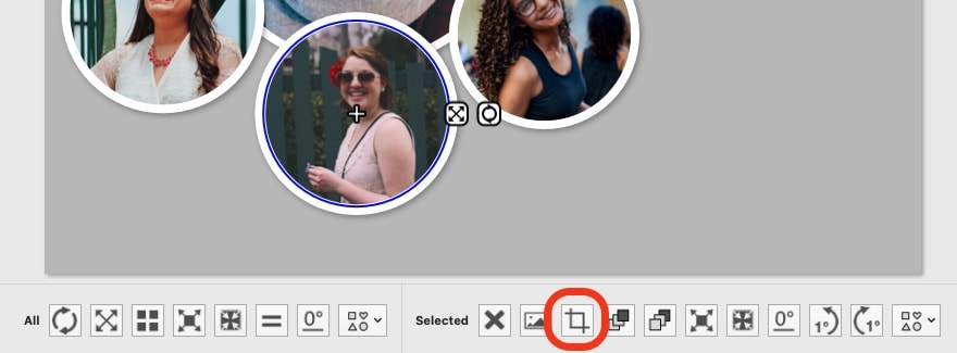 Screenshot of TurboCollage highlighting the control to crop the selected image.