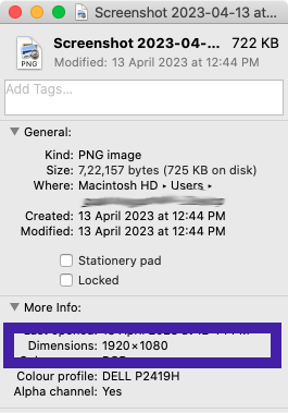 Screenshot of Info screen on a Mac showing image dimensions.