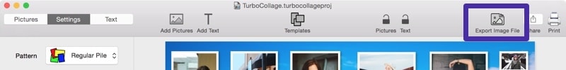 Screenshot of TurboCollage software showing the control to export the collage to a JPG image.