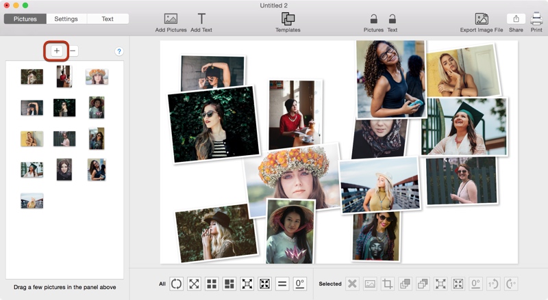 Screenshot of TurboCollage software showing how to add pictures to your collage.