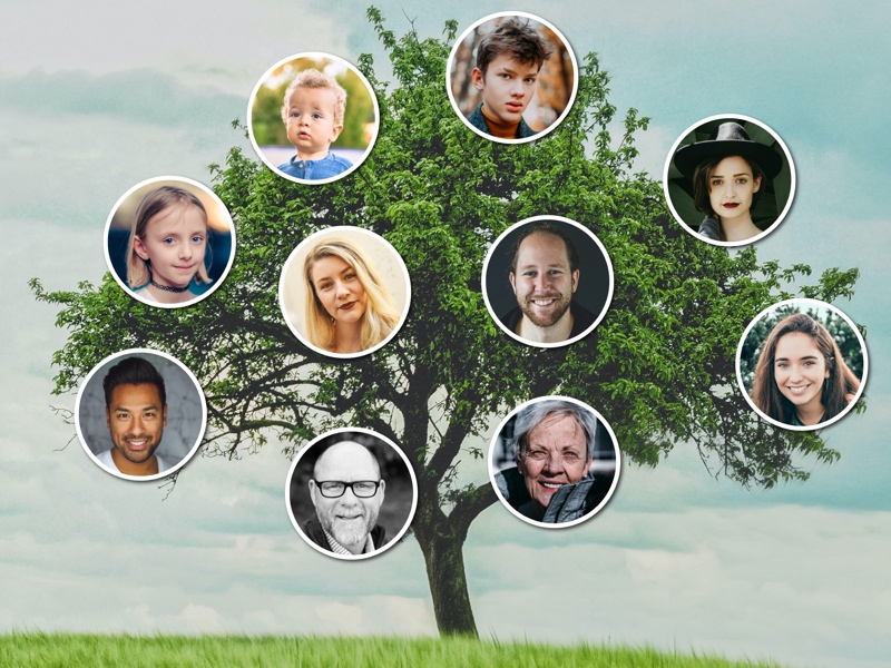 Family tree collage with circular photos