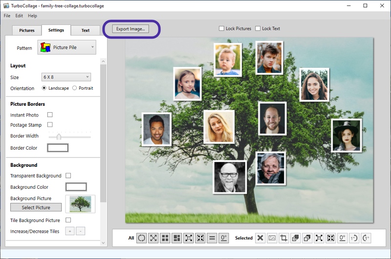 Layout family tree collage and export to JPG