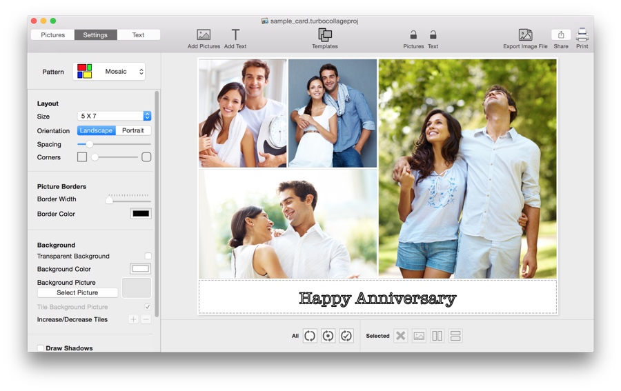 A screenshot of TurboCollage collage making software being used to make a Greeting Card.