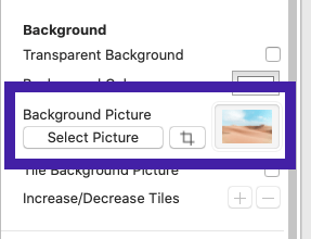 Screenshot highlighting the control to set an image as the background in the Overlapping Photo Collage.