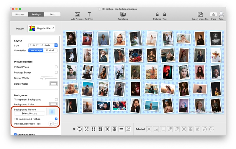 Use a tiled picture pattern as the collage background