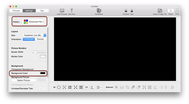 Screenshot of TurboCollage software showing how to select the Advanced Pile pattern.