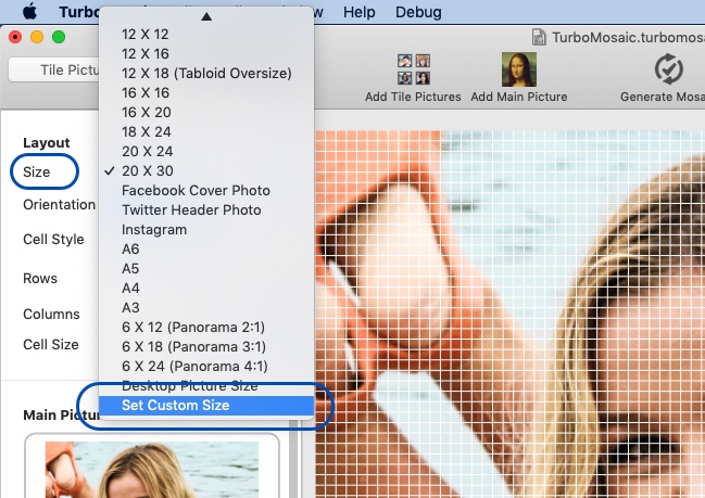 Make photo mosaic in a customized size