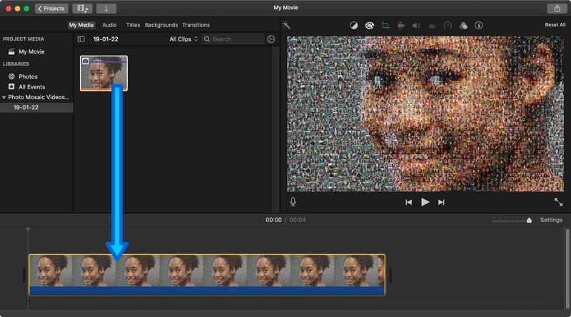 Drag photo mosaic to iMovie timeline