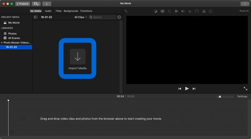 Import photo mosaic JPG to iMovie
