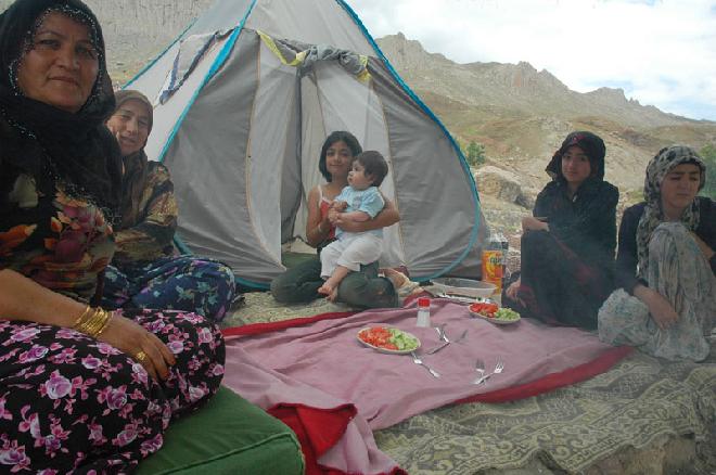 women camping