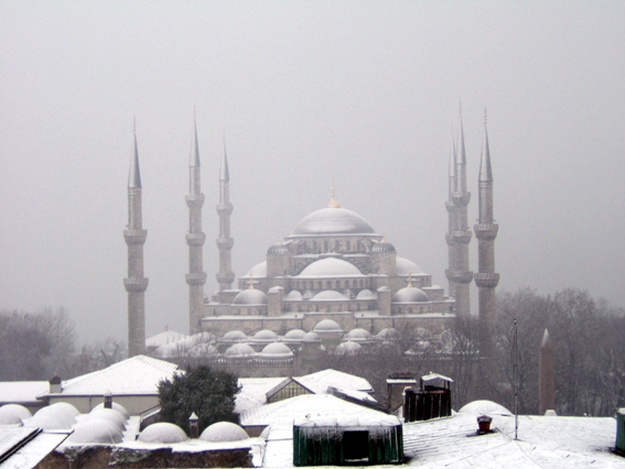 Sultanahmet Mosque covered by the snow