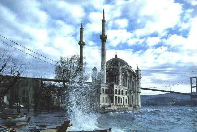 Ortakoy Mosque on windy day