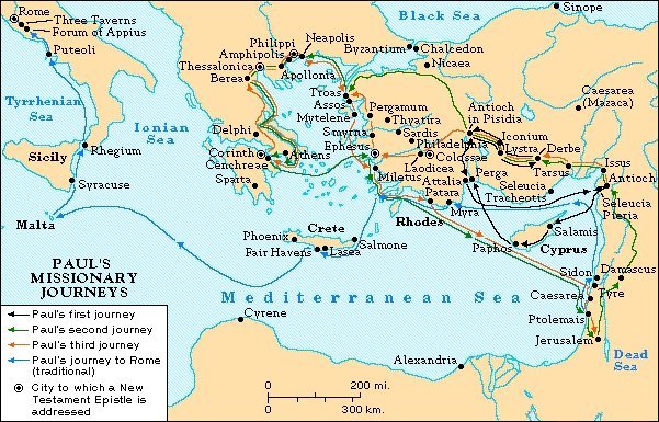 The map of St Paul's journeys through modern Turkey