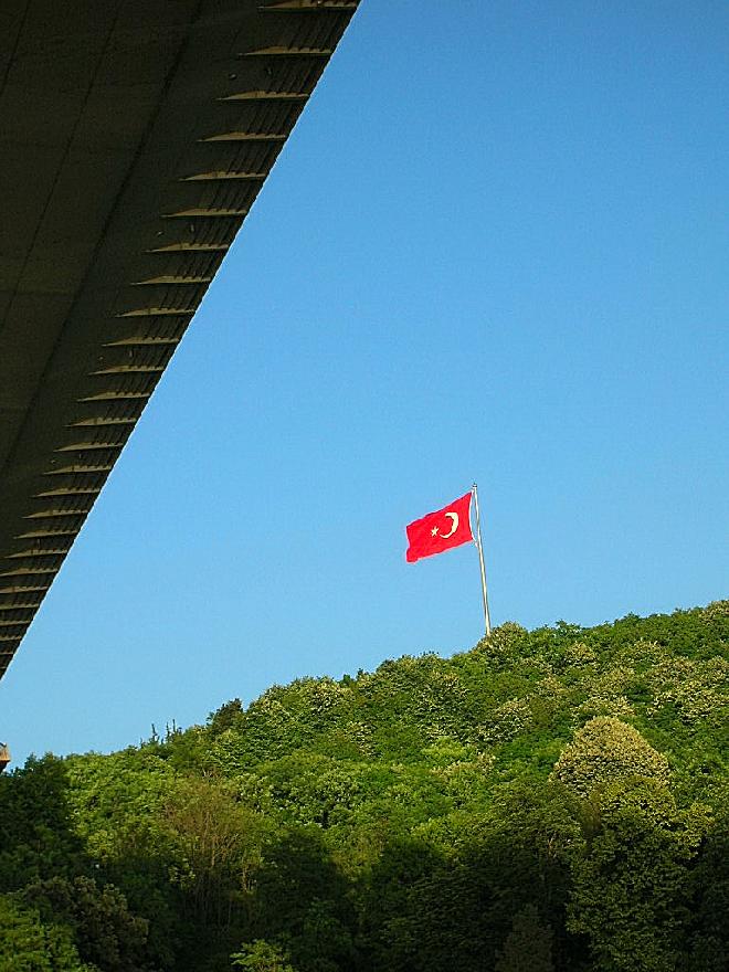 Turkish Flag at Fatih Sultan Mehmet Bridge