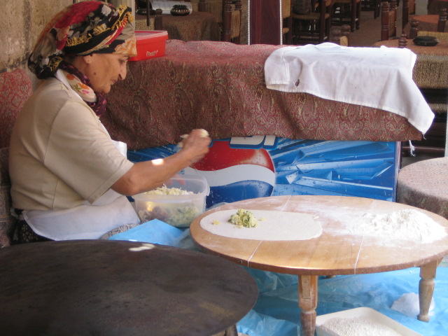 Lady making Turkish Bread