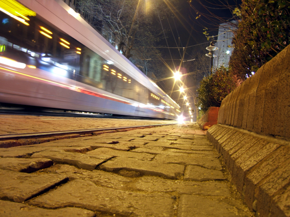 Tram at night