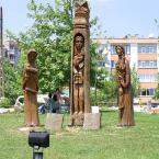 Wooden statues in the town center