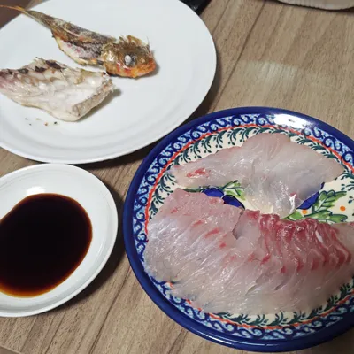 刺身、ハラミの塩焼き（+ヒメジの塩焼き）