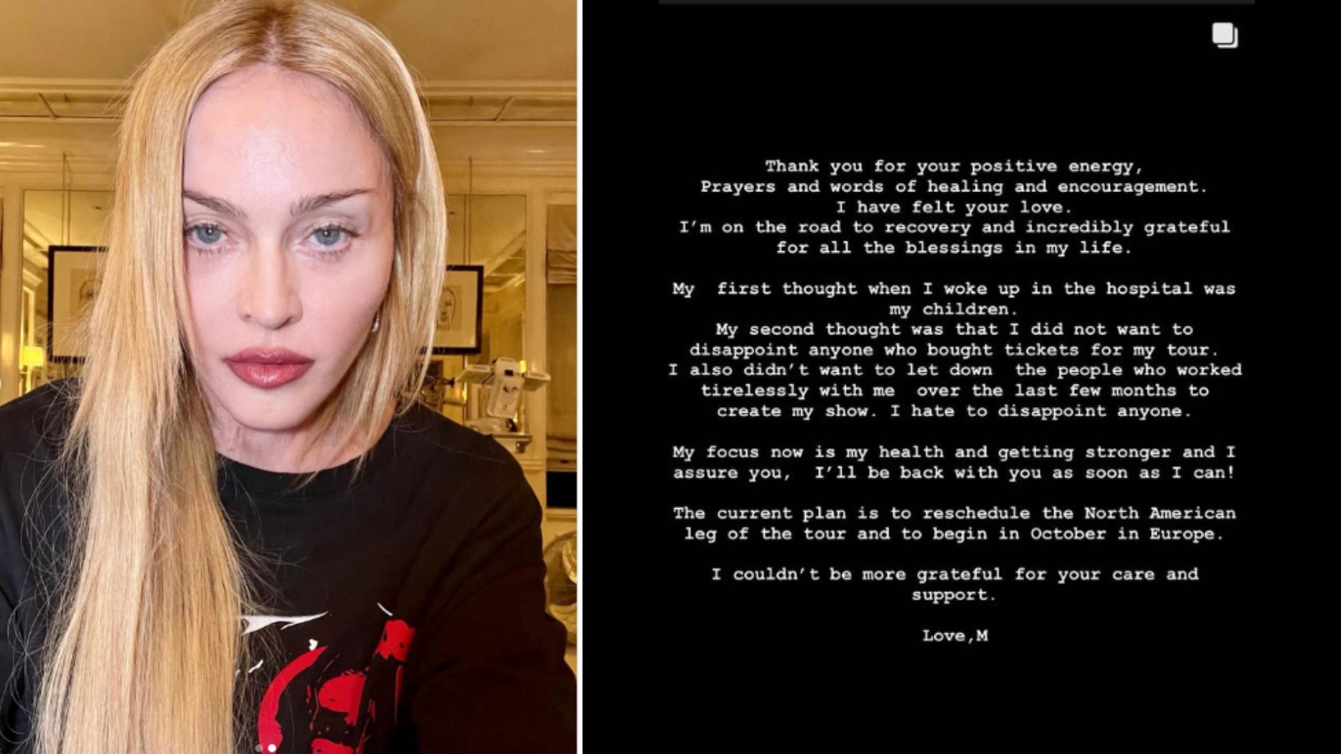 Comunicado de Madonna tras ser hospitalizada