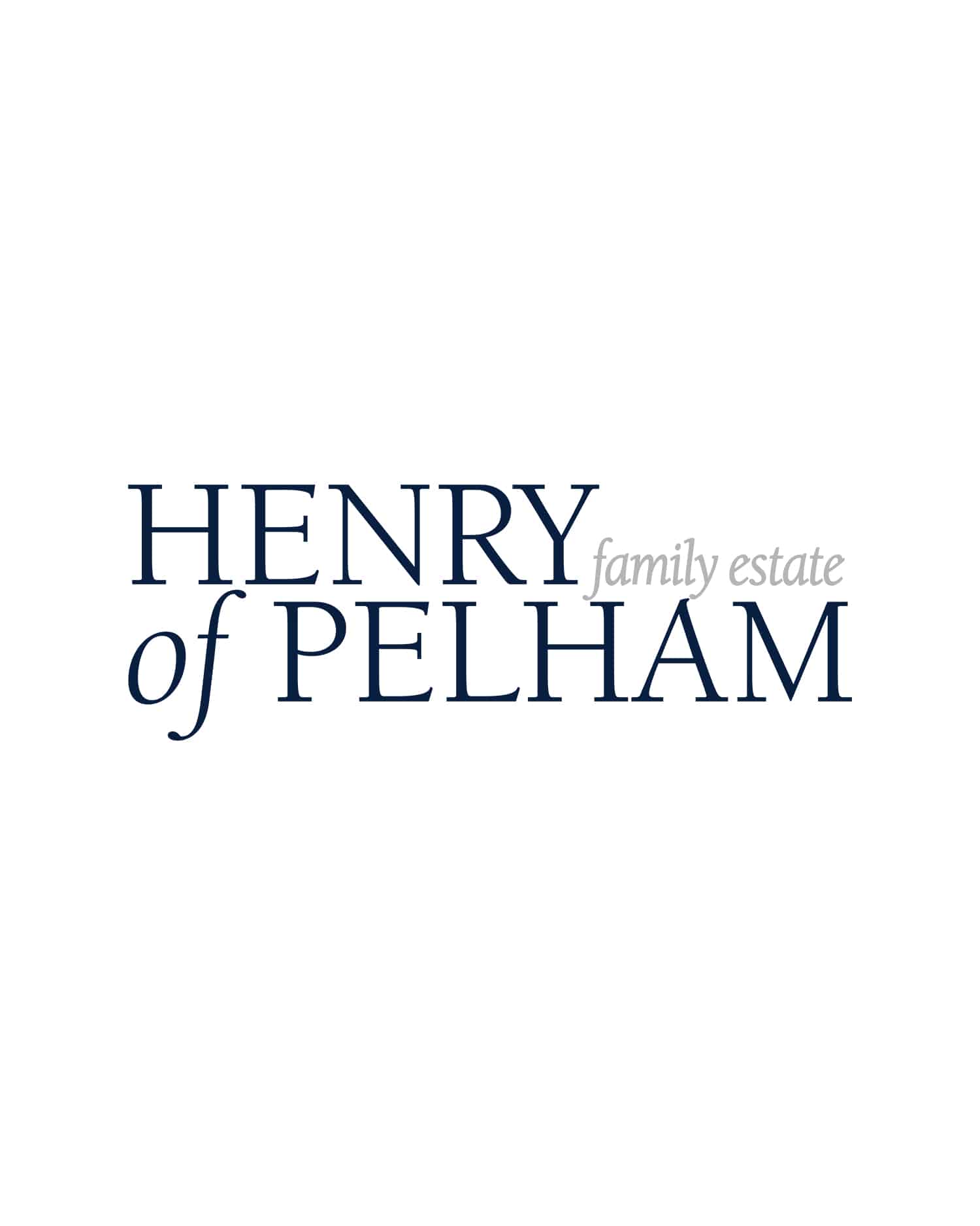 The Henry of Pelham Family Estate logo in navy serif lettering with the words “family estate” in grey script.