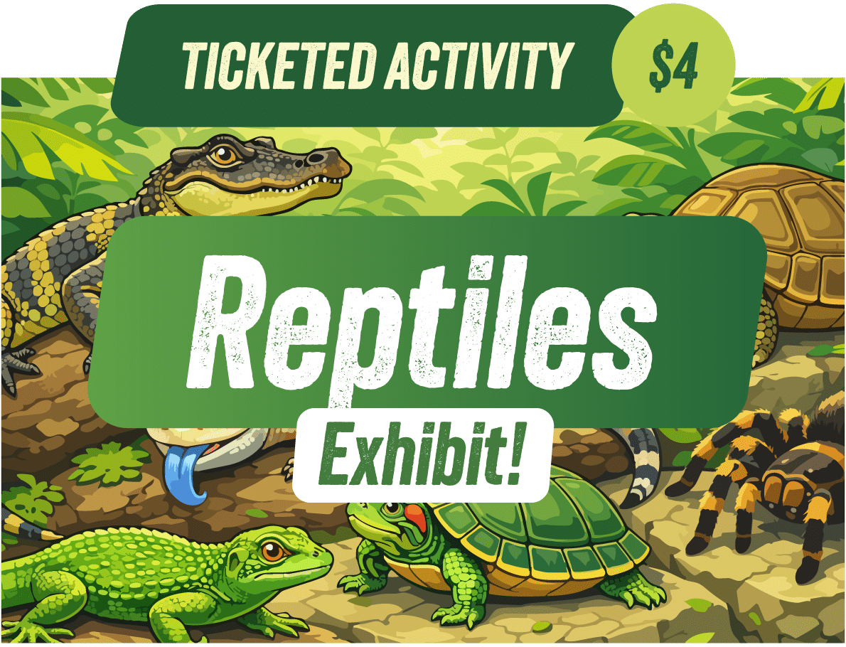 Colourful promotional graphic for the Reptiles event at March Break 2026 at The Watering Can in Vineland, featuring reptile imagery and event details