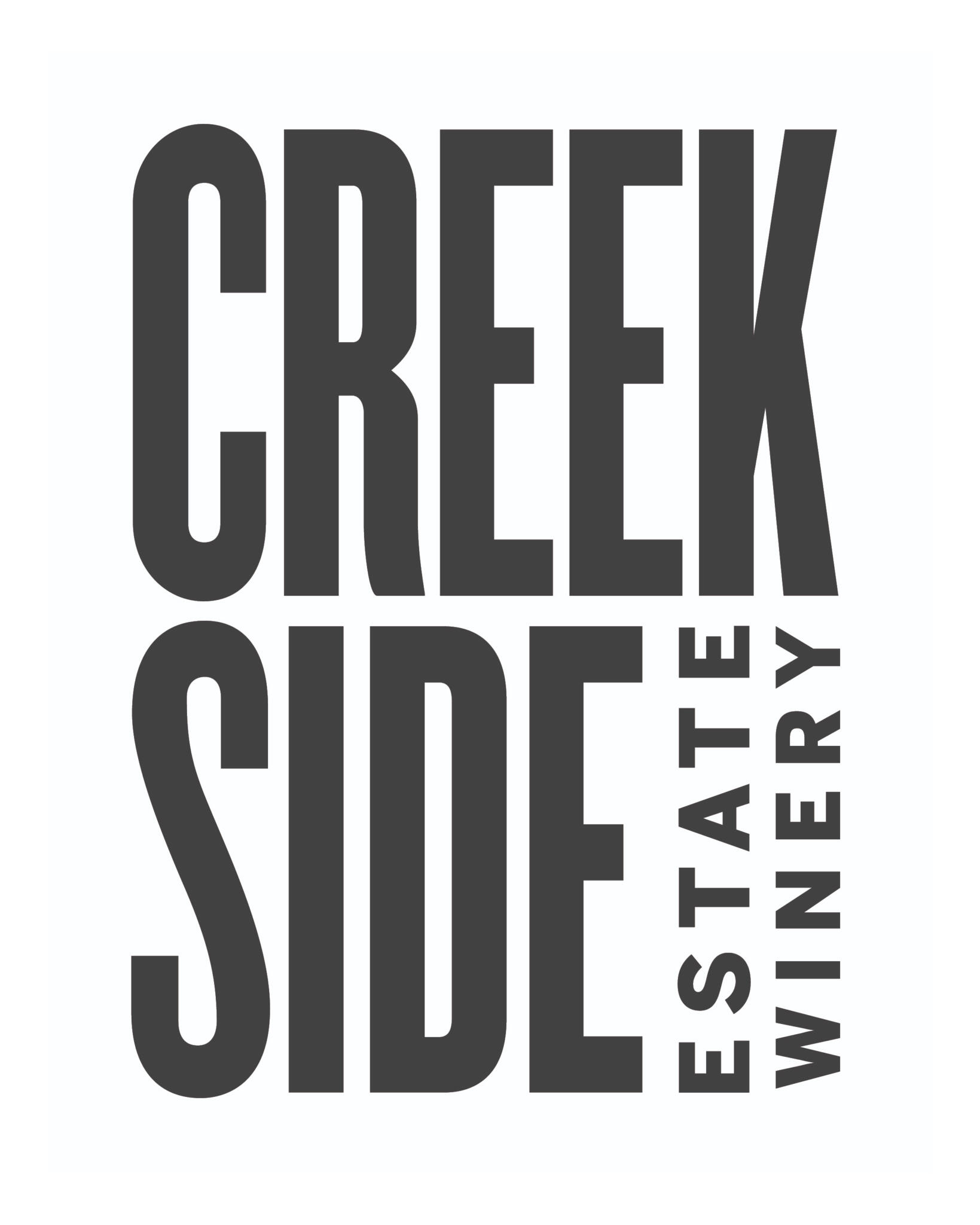 The logo for Creekside Estate Winery, featuring bold black text reading "Creek Side Estate Winery" on a white background.