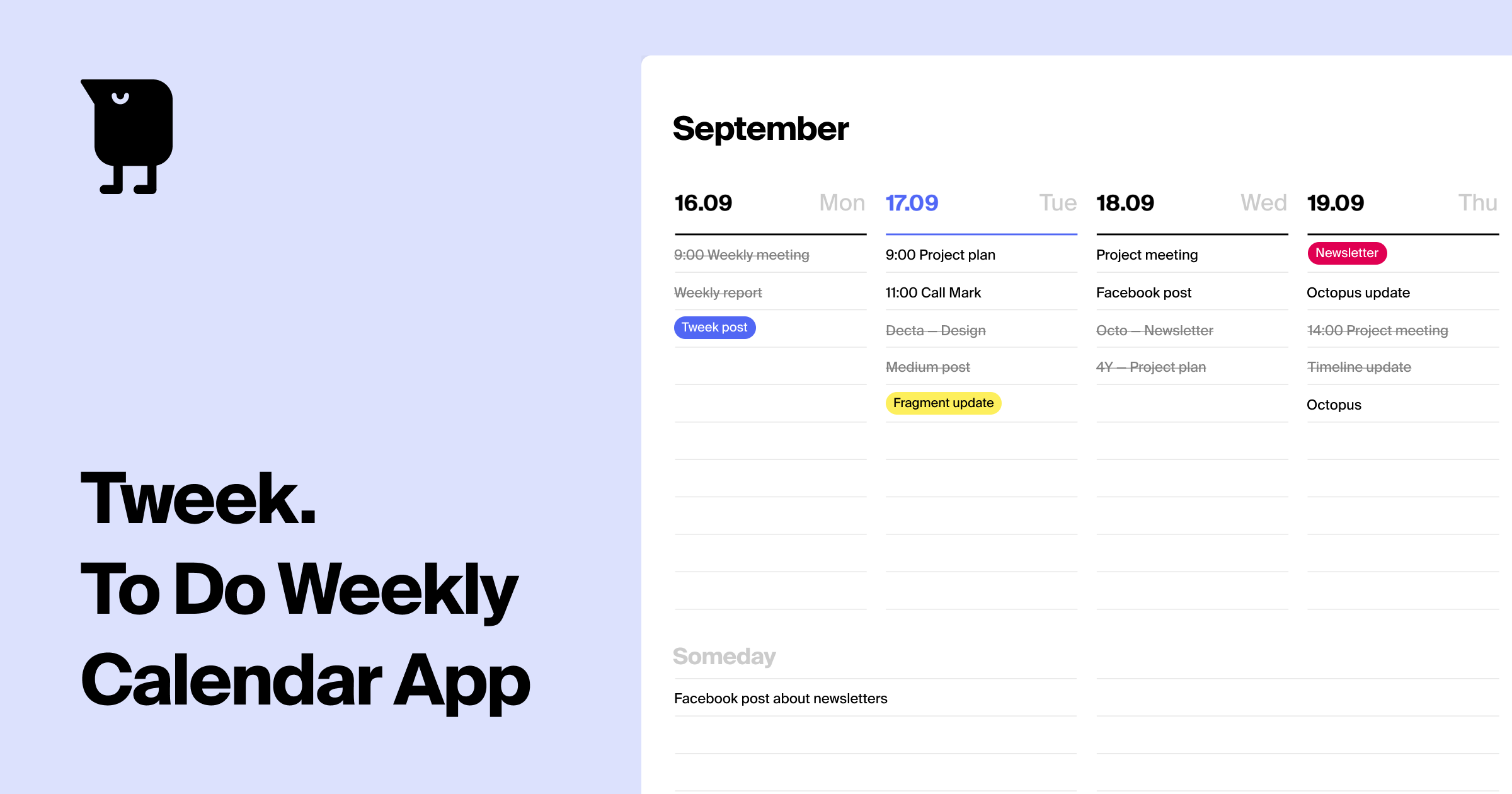 Tweek Calendar Minimal To Do List And Weekly Task Planner App