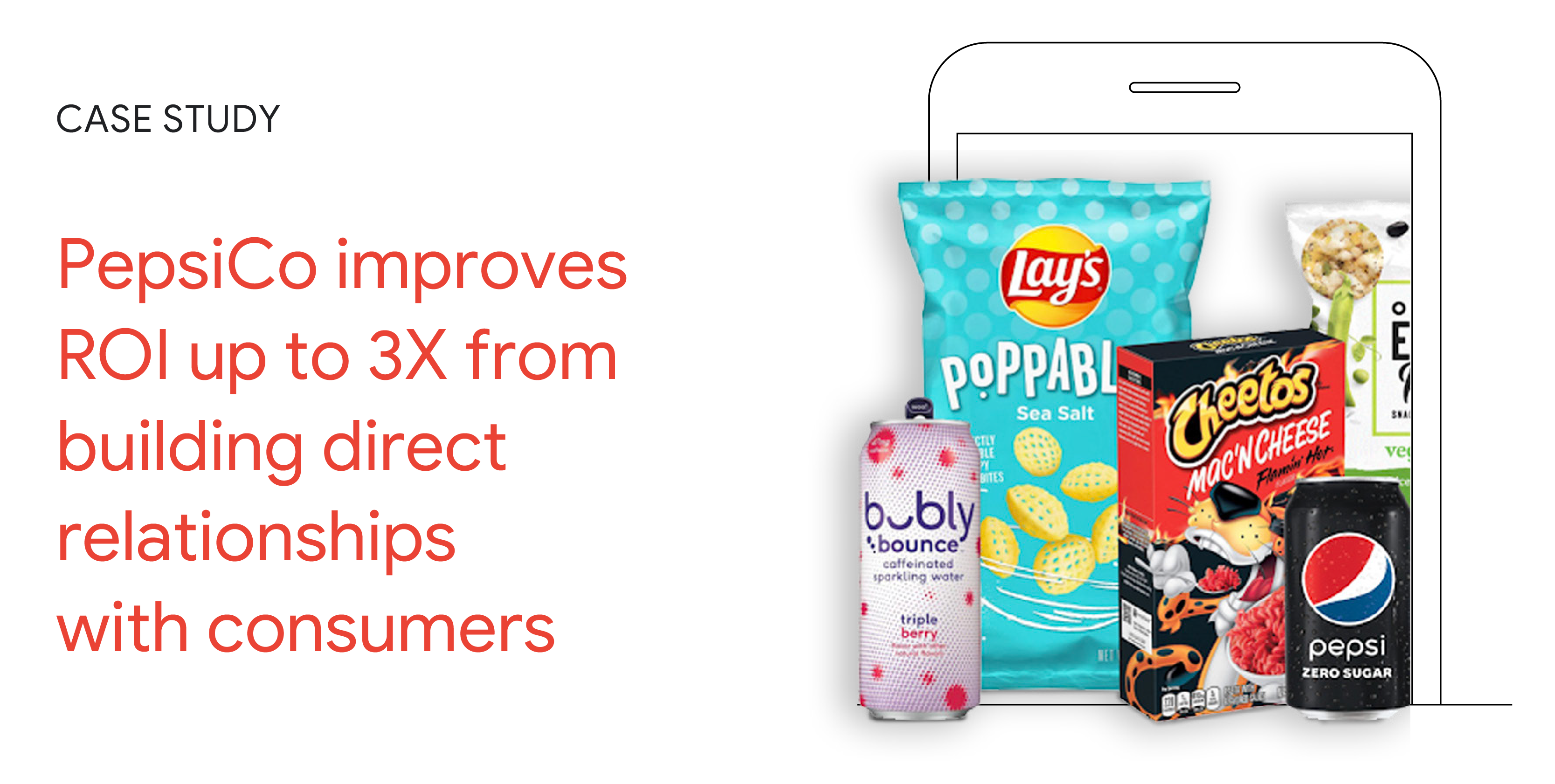 Case Study: PepsiCo improves ROI up to 3X from building direct relationships with consumers. An array of PepsiCo products, like sodas and chips, spill out of a tablet device.