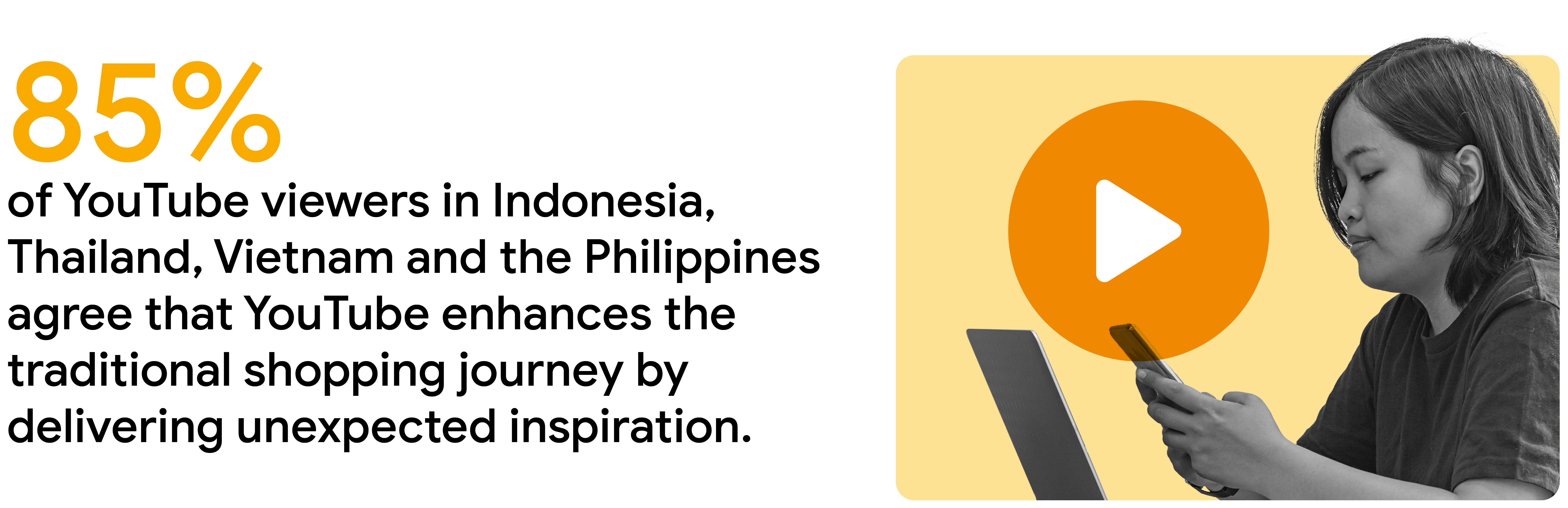 85% of YouTube viewers in Indonesia, Thailand, Vietnam and the Philippines agree that YouTube enhances the traditional shopping journey by delivering unexpected inspiration.