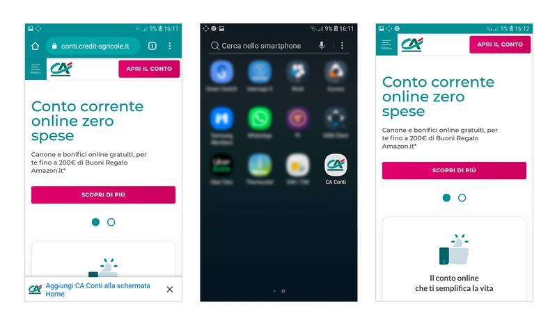 Esempio della PWA di Crédit Agricole Italia