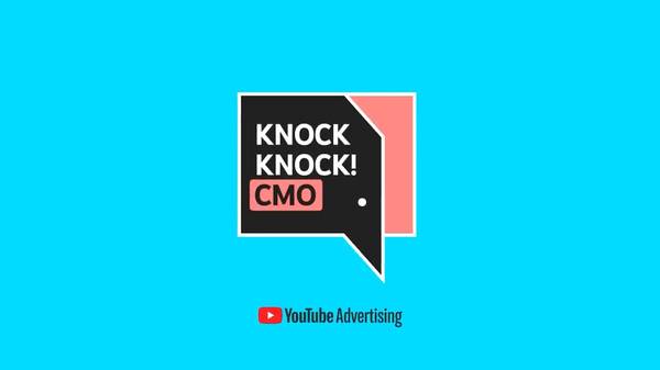 Knock Knock CMO YouTube logo on light blue background