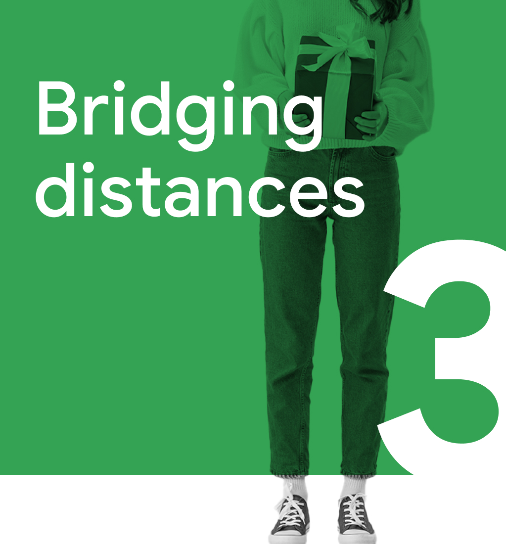 Trend 3: Bridging distances. A person holding a gift box.