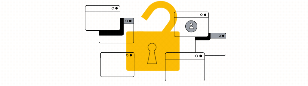 A padlock among various browser windows, representing the importance of customer data privacy