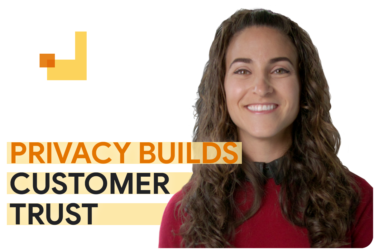 Privacy builds customer trust. A smiling Barbara Piermont, ads privacy director of go-to-market strategy for Americas at Google, has long dark brown hair and wears a collared shirt and a dark-red sweater.