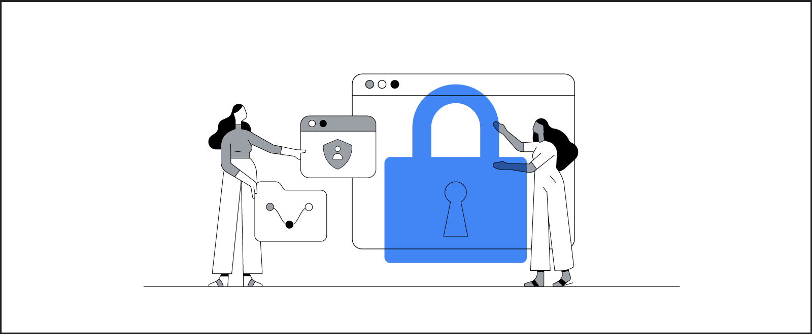 Due donne utilizzano strumenti online per la privacy.