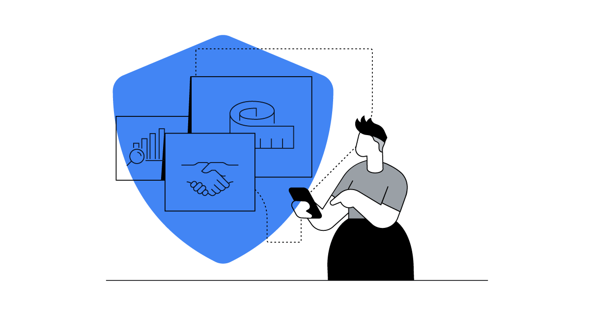 A white woman with short, spiky hair safely uses her mobile phone to use apps, use social media, and make purchases.