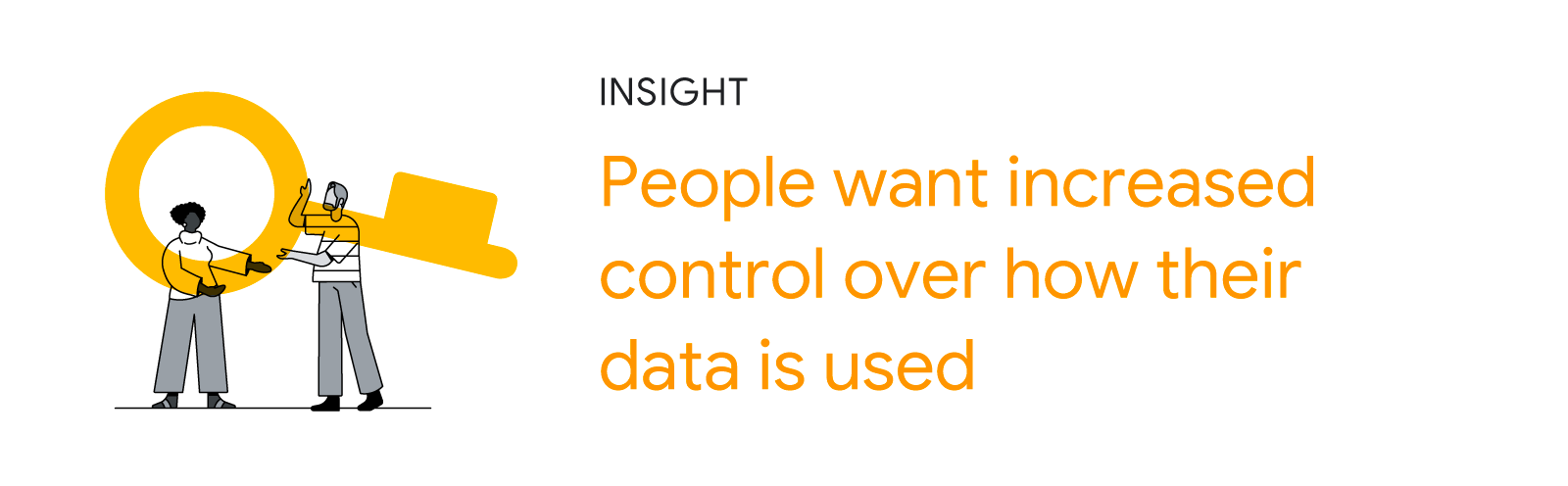 Illustration of two people holding a key. Insight: People want increased control over how their data is used.