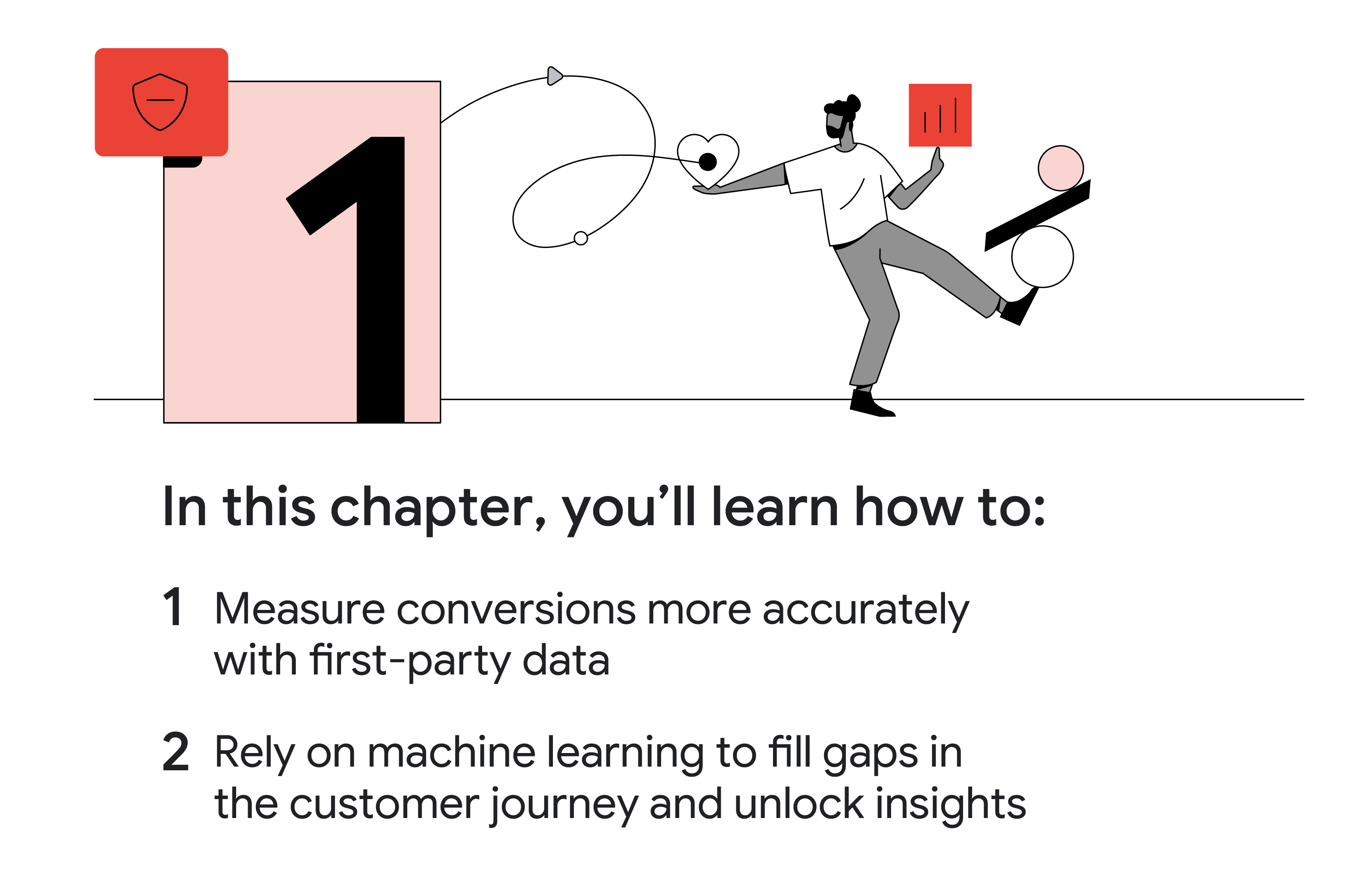 1. A Southeast Asian man balances shapes on his right foot, right forefinger & left hand. In this chapter, you’ll learn how to: 1 Build customer relationships with the right value exchange. 2 Generate first-party data from your cust