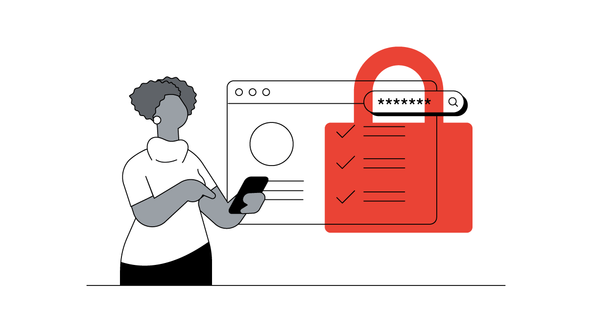 A Black woman with short, dark, curly hair, wearing a white cowl-neck sweater and black pants, safely browses and reads product reviews on her mobile phone.