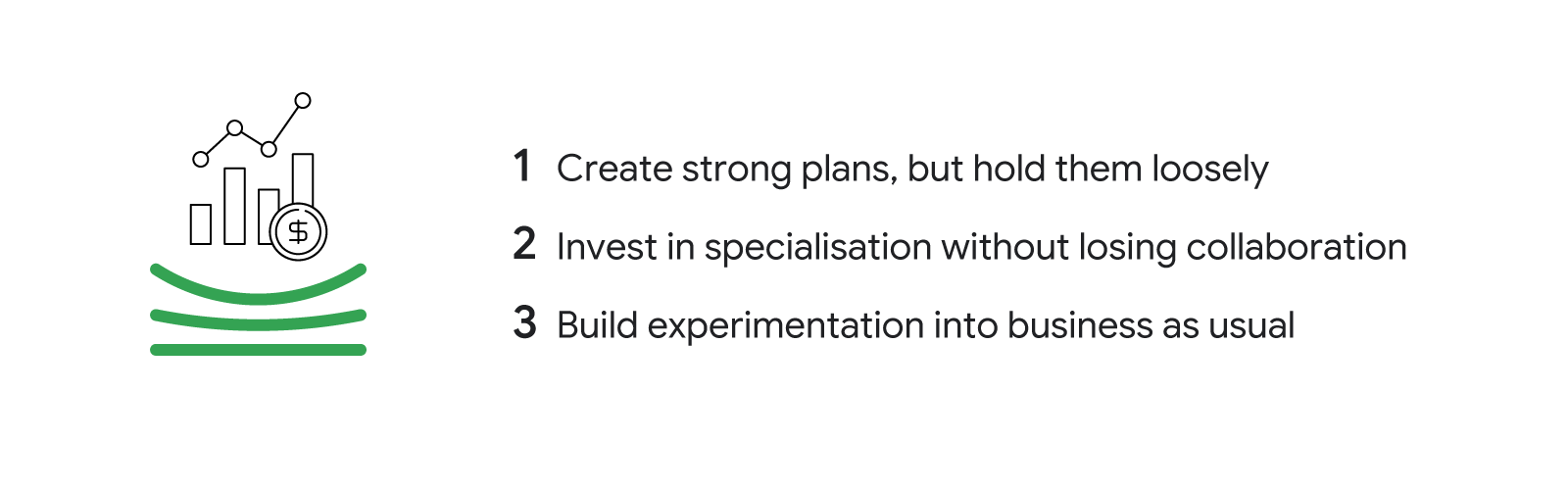 3 core areas where marketers can unlock greater agility and success: 1. Create strong plans, but hold them loosely. 2. Invest in specialisation without losing collaboration. 3. Build experimentation into business as usual.