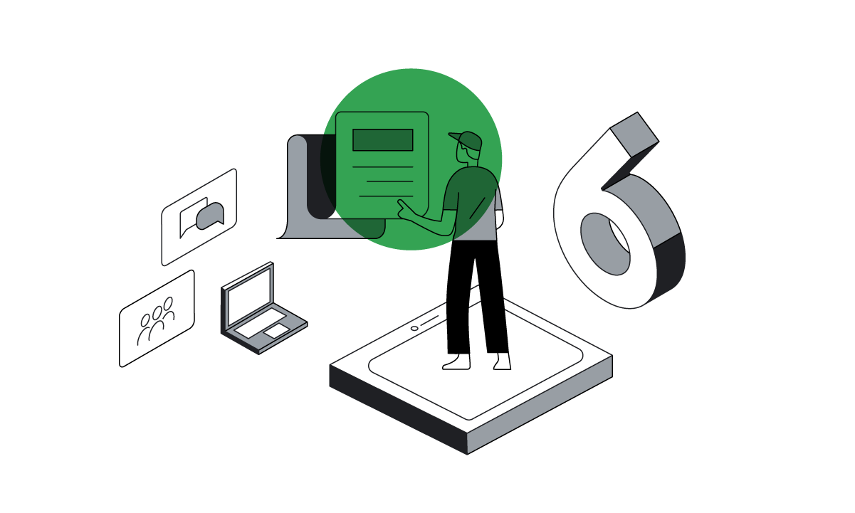 6. A person with a light skin tone dressed in a ball cap and casual clothes reviews materials to prepare for a digital transformation.
