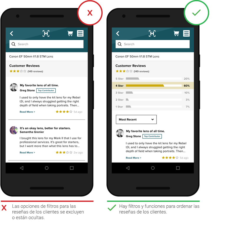 Reseñas y detalles del producto
