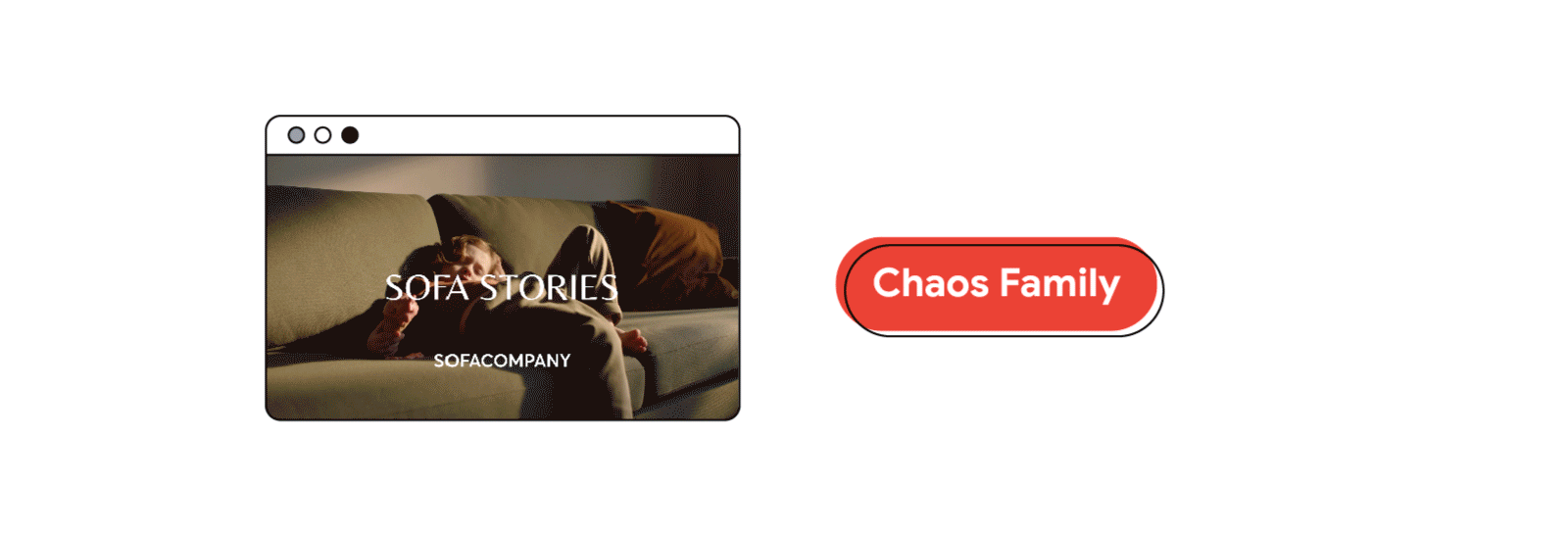 A gif shows different audiences inside a browser window. Next to it, types of video segments: chaos family, bold & young, dramatic, impact and fun.