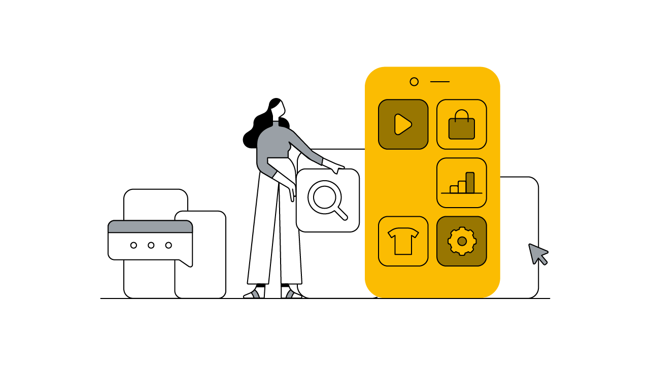 A woman shifting and arranging mobile apps and app features on a mobile screen, representing the refinement of mobile app marketing strategies based on APAC user insights to improve app discovery, engagement, and retention.