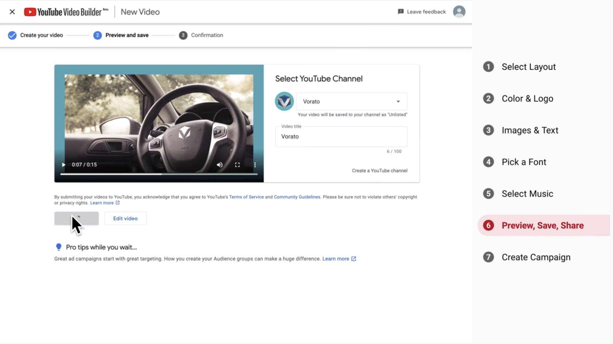 A screen prompting the user to choose a YouTube Channel.