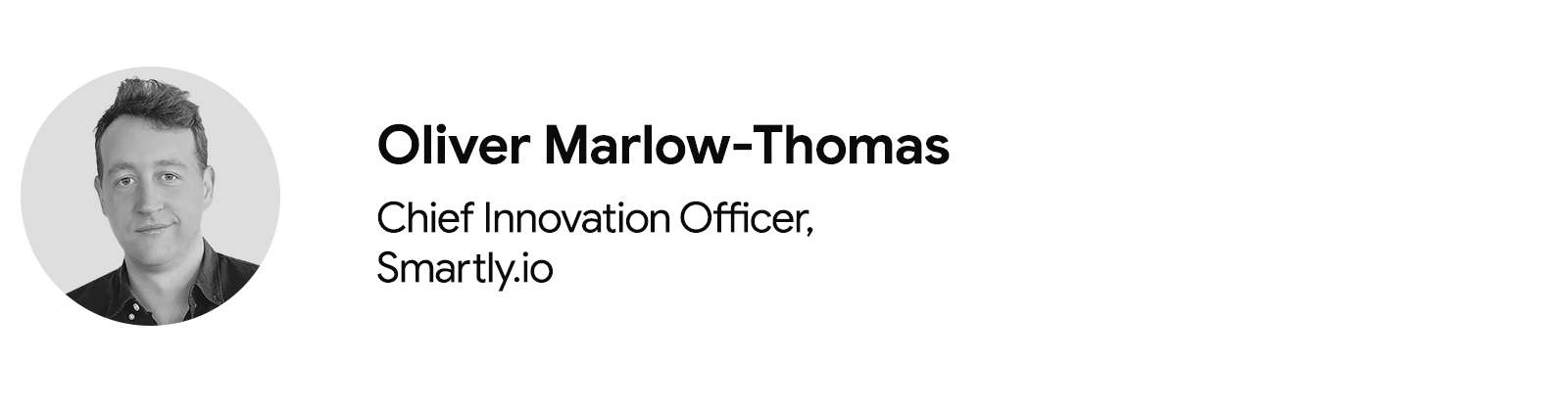 Close-ups of Oliver Marlow-Thomas, Chief Innovation Officer at Smartly.io. Oliver has light skin and short, dark hair.