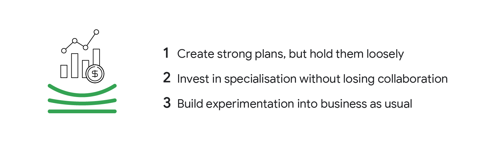 3 core areas where marketers can unlock greater agility and success: 1. Create strong plans, but hold them loosely. 2. Invest in specialisation without losing collaboration. 3. Build experimentation into business as usual.